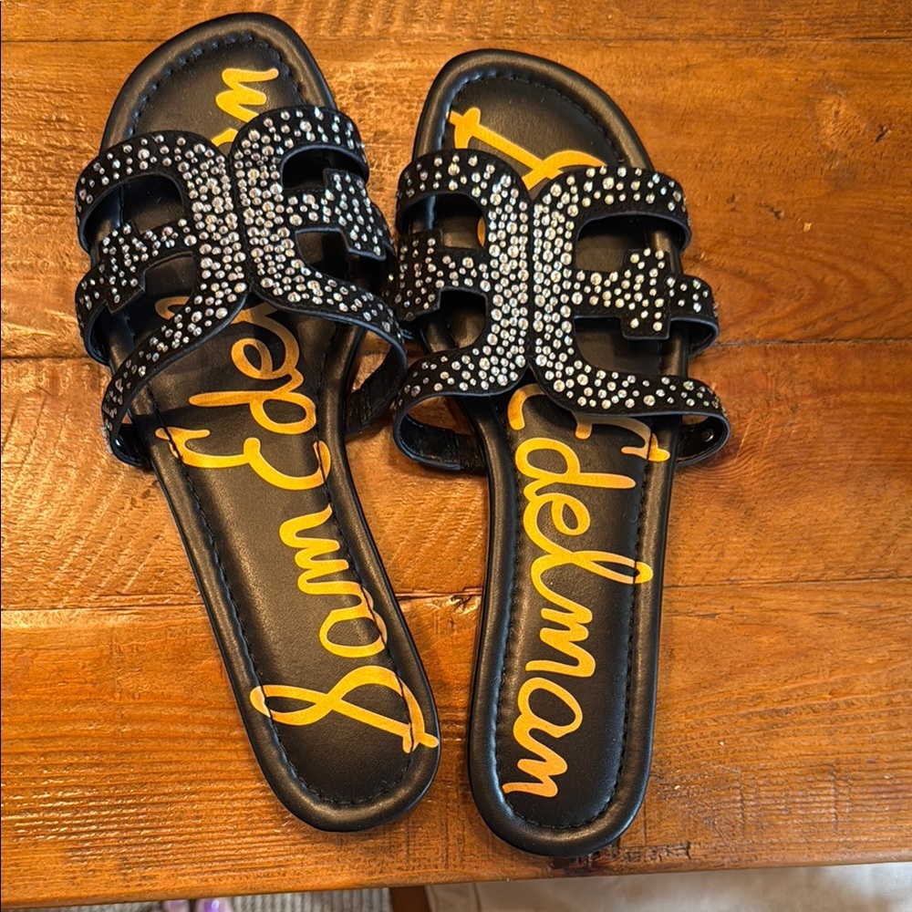 Sam Edelman Black Sandals with Crystal Accents